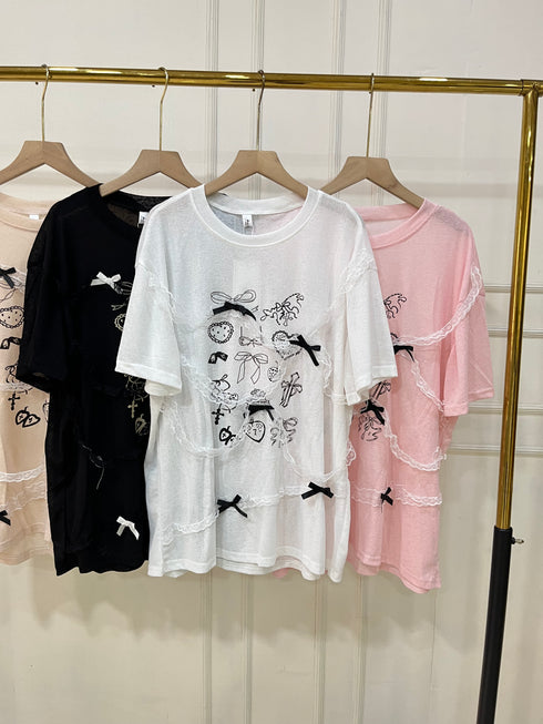 Lacey Detail Transparent Free Size T-Shirts